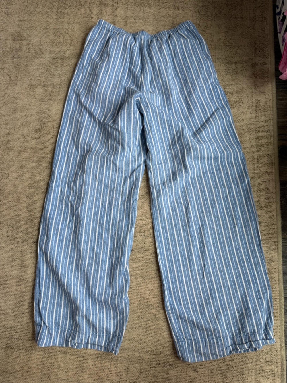 a new day Blue and White Striped Elastic Waist Pants